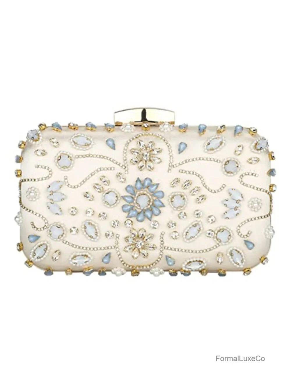 Rhinestone Beaded Evening Clutch Purse with Chain Strap